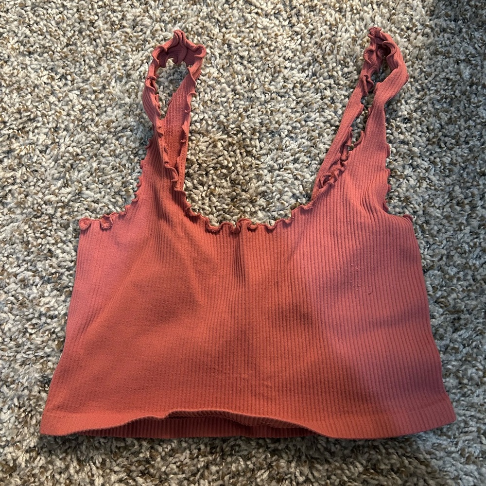Ruffled Coral Crop Top